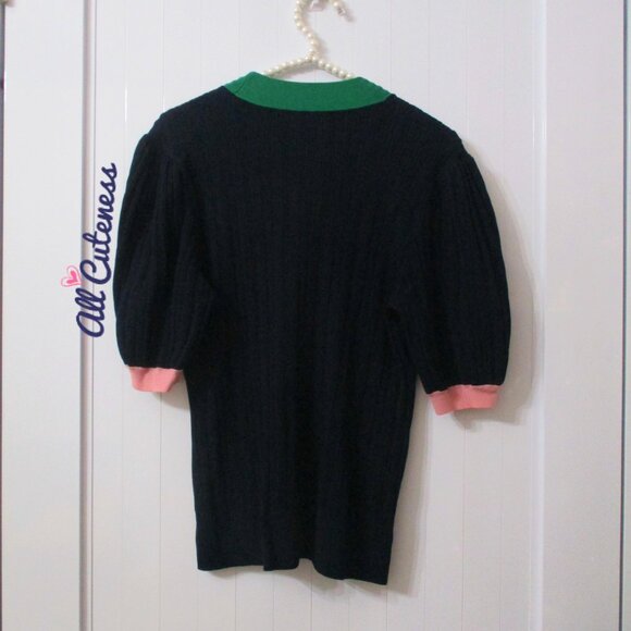 Kate Spade Navy Colorblock Short Sleeve Sweater Top Size L - Picture 7 of 10